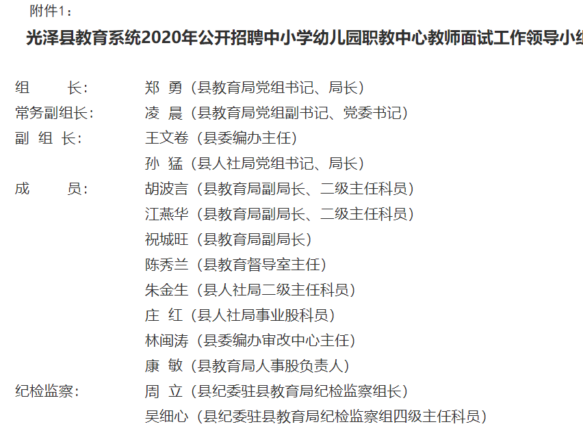 2020福建南平光泽县教育局公开招聘教师面试公告